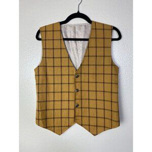 Vintage Yellow Plaid Button Up Vest Women Size 12 Preppy Academia Old Money